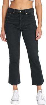 DAZE Shy Girl High Rise Crop Flare Jeans in Late Text - Front