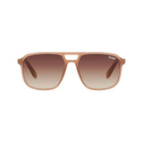Quay Unisex On The Fly Retro Square Aviator Sunglasses in Oat Frame/Brown Lens-front view