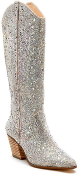 Matisse Nashville Rhinestone Western Knee High Boot in Clear Rhinestone