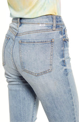 DAZE Shy Girl High Rise Crop Flare Jeans in Jewel - Back Close Up