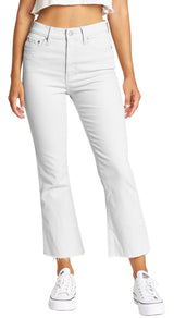 DAZE Shy Girl High Rise Crop Flare Jeans in White Lightening - Front