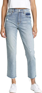 DAZE Straight Up High Rise Straight Denim Jeans in Flirt - Front