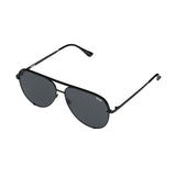 Quay Unisex High Key Mini Classic Aviator Sunglasses in Black Frame/Black Fade Polarized Lens - 3/4 angle