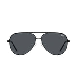 Quay Unisex High Key Mini Classic Aviator Sunglasses in Black Frame/Black Fade Polarized Lens - front