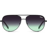 Quay Unisex High Key Mini Classic Aviator Sunglasses in Black Frame/Black Mint Fade Lens - front