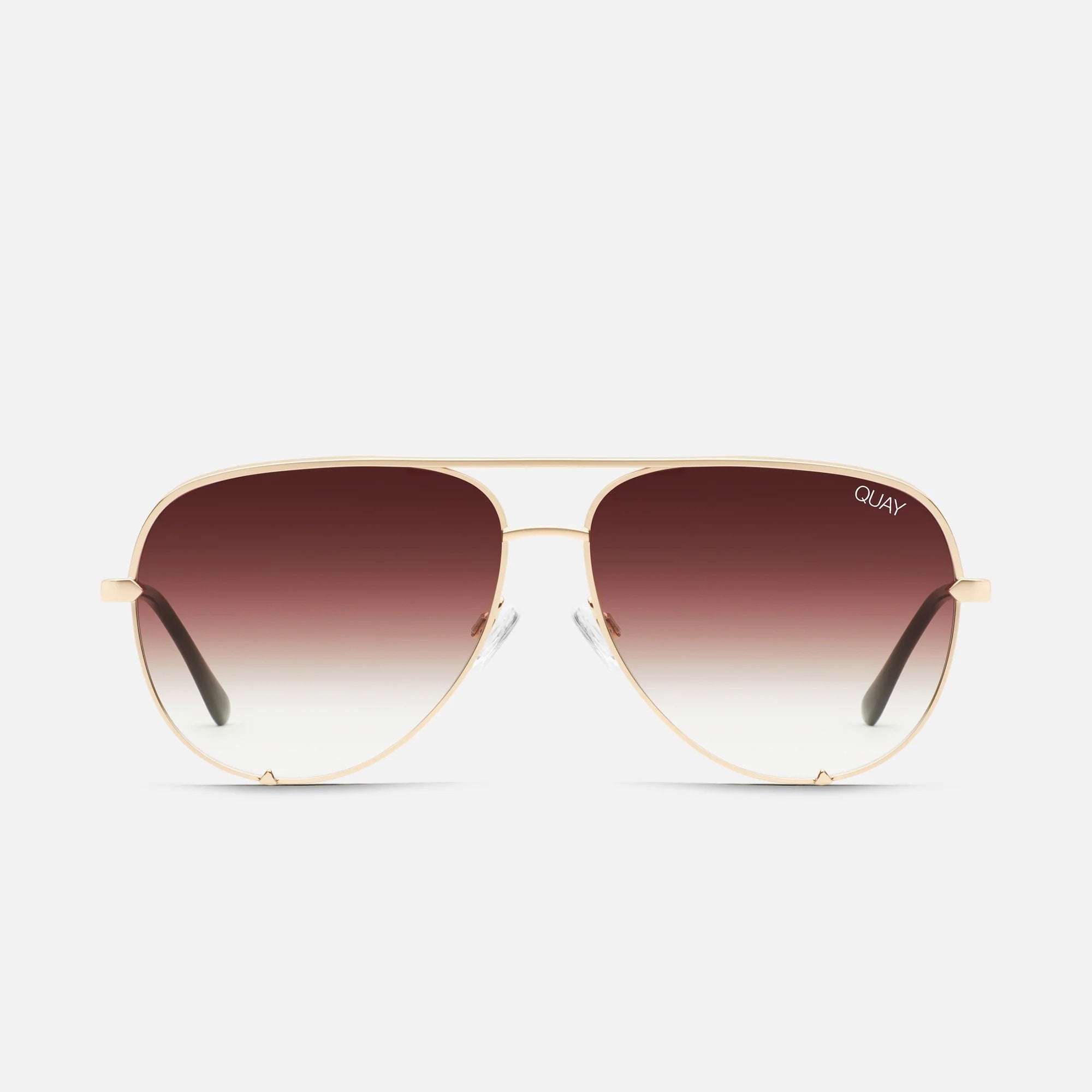 Quay Unisex High Key Mini Classic Aviator Sunglasses in Gold Frame/Brown Fade Lens - front