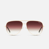 Quay Unisex High Key Mini Classic Aviator Sunglasses in Gold Frame/Brown Fade Lens - front