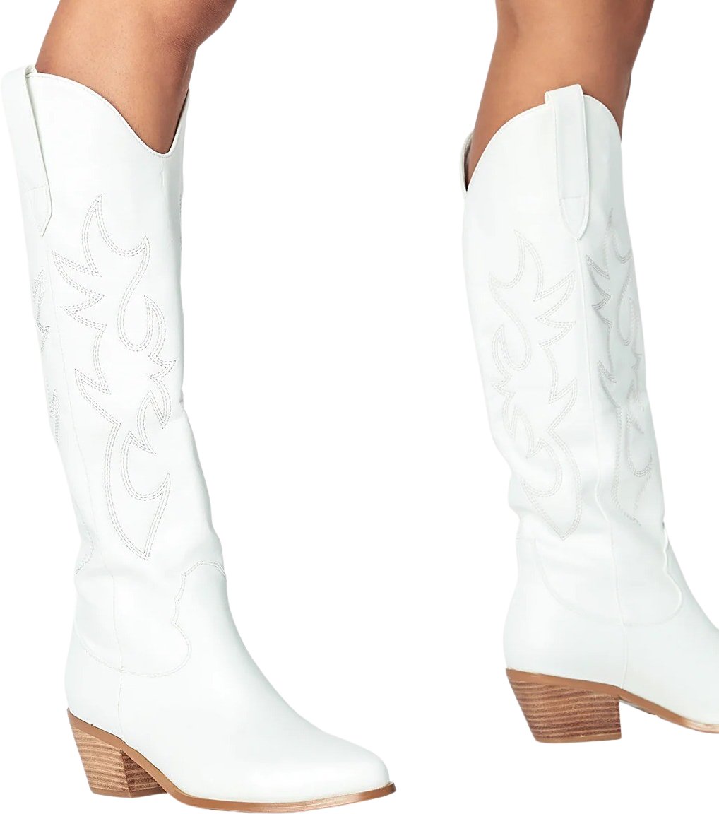 Billini Urson Knee High Western Boot in White