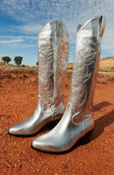 Billini Urson Knee High Western Boot in Silver Metallic