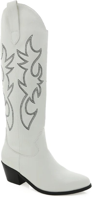 Billini Urson Knee High Western Boot in White Black Contrast