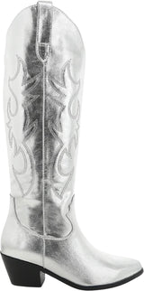 Billini Urson Knee High Western Boot in Silver Metallic