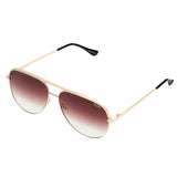 Quay Unisex High Key Mini Classic Aviator Sunglasses in Gold Frame/Brown Fade Polarized Lens - Full
