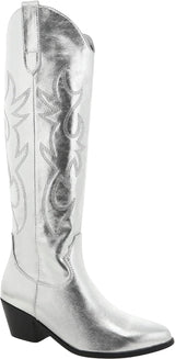 Billini Urson Knee High Western Boot in Silver Metallic