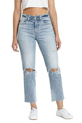 DAZE Straight Up High Rise Straight Denim Jeans in Lost Girls - Front