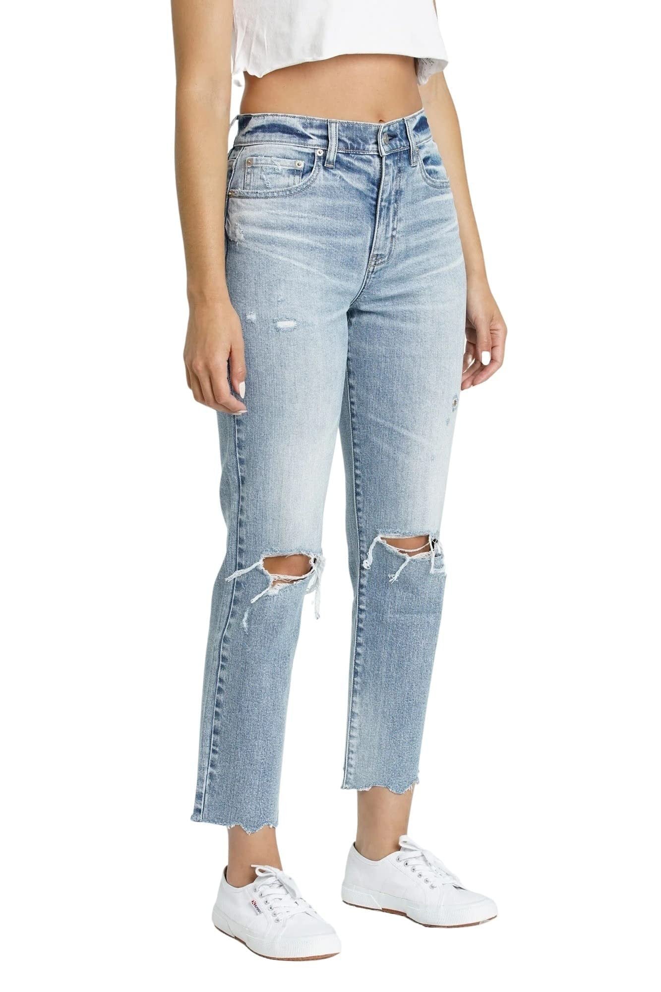 DAZE Straight Up High Rise Straight Denim Jeans in Lost Girls - Side