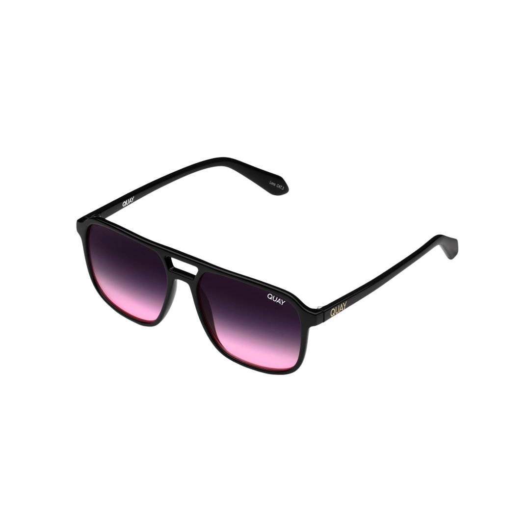 Quay Unisex On The Fly Retro Square Aviator Sunglasses in Black Frame/Black Pink Fade Lens-top view
