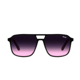 Quay Unisex On The Fly Retro Square Aviator Sunglasses in Black Frame/Black Pink Fade Lens-front view