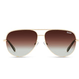Quay Unisex High Key Mini Classic Aviator Sunglasses in Gold Frame/Brown Fade Polarized Lens - Front